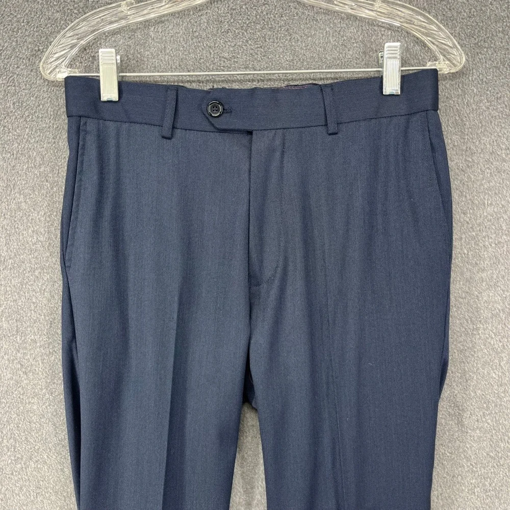 TO Collection Mens Navy Blue Herringbone Suit Blazer Pants‎ Set Size 18